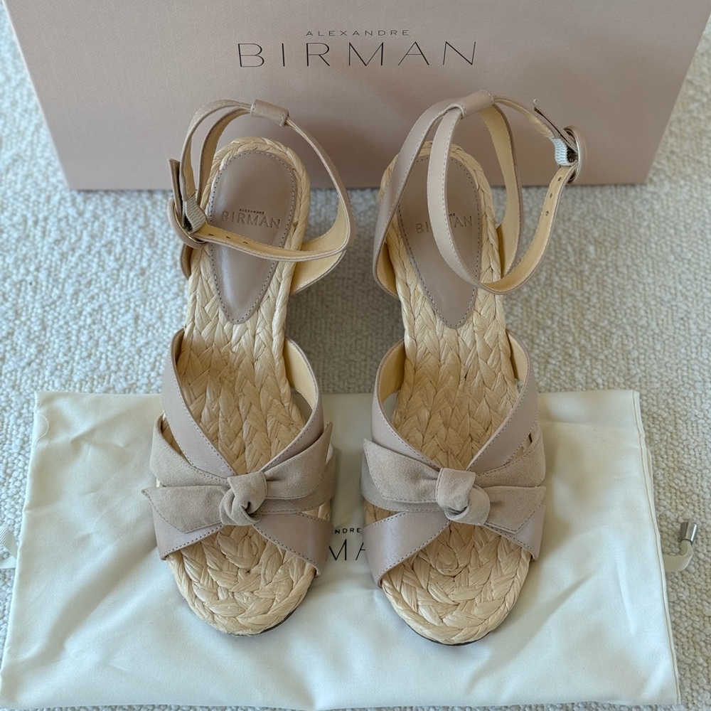 Alexandre Birman Nude Suelita Raffia Leather Wedge - Size 36
